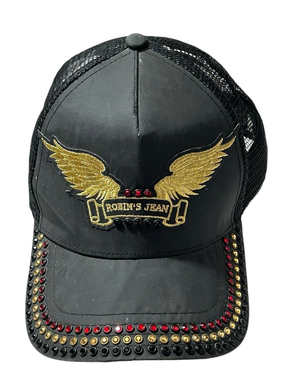 Robin's Jean Black Studded Gold Wing Logo Snapback Hat Adjustable Men's One Size